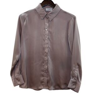 Dress Forum Button Down Blouse Dull Satin Slim Shirt Pink Champagne Size Medium